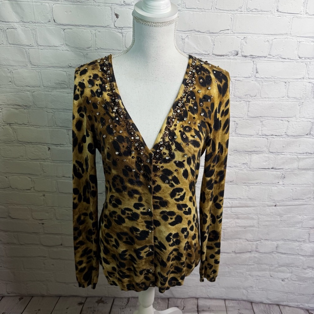 BOSTON PROPER Leopard Print Cardigan Medium